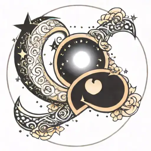 Moon And Stars With Infinity Symbol With Heart