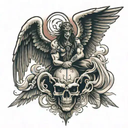 Heaven And Hell Under Angel With Wings