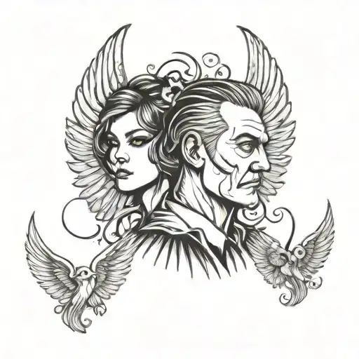 Father Behind Daughter With Wings