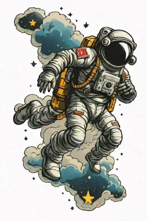 Clouds Stars Astronaut Floating In Space