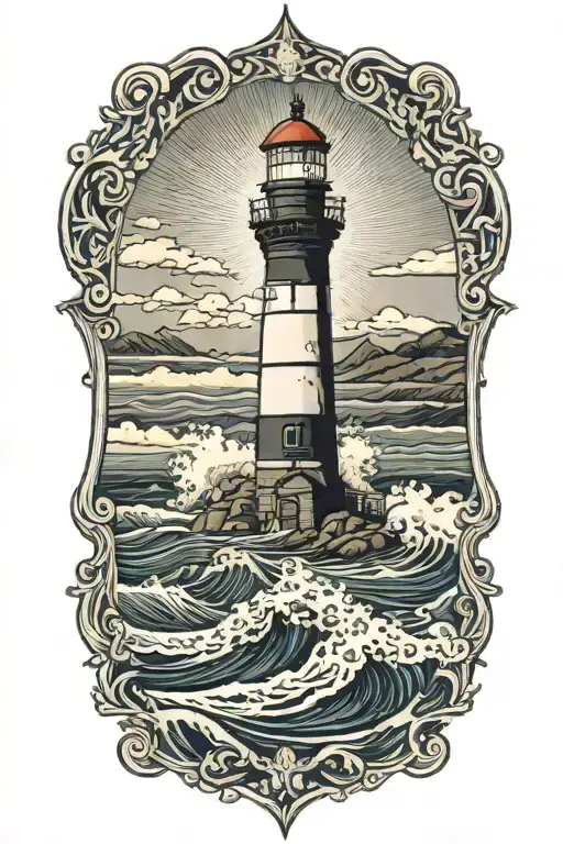 Waves Hitting On The Shore Of A Lighthouse Overlooking
