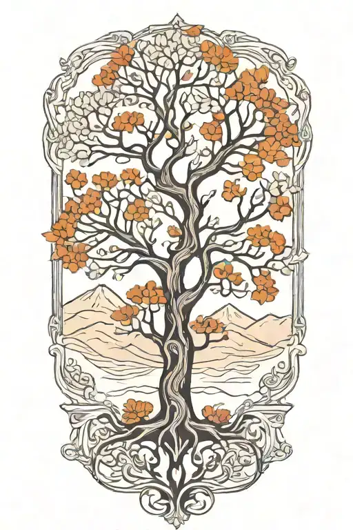 Armenian Tree Of Life Behind Ararat Mountains And Akhtamar