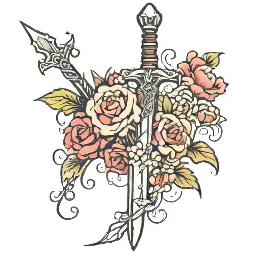 Root Going Vertical Sword With Flowers