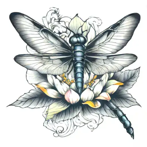 Dragonfly With Lotus Flower Blooming