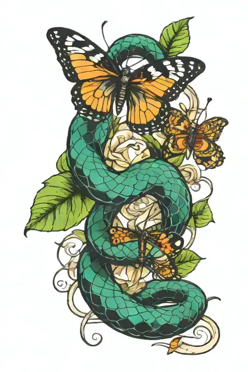 Snake And Butterfly Emerging