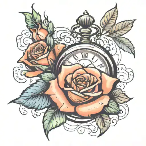 Rose And Pocket Watch Surrounded