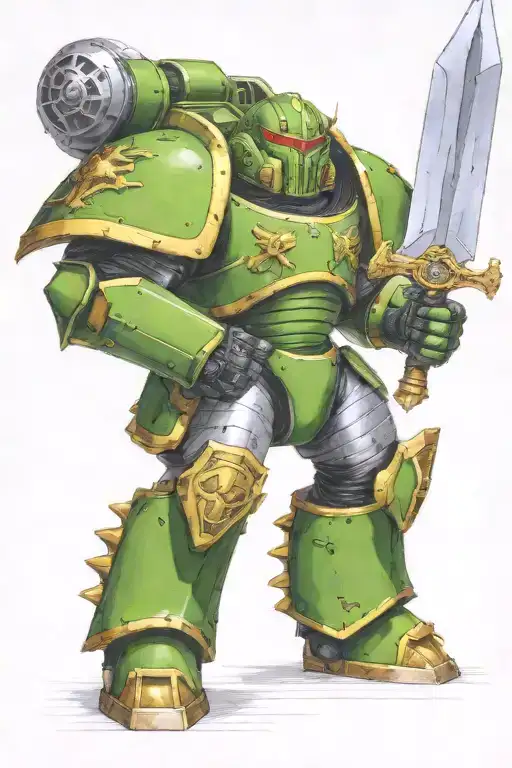 Warhammer 40K Salamanders Heavy Power Armor Posing With Greatsword