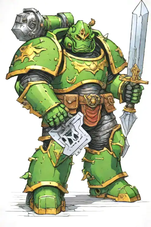 Warhammer 40K Salamanders Heavy Power Armor Posing With Greatsword