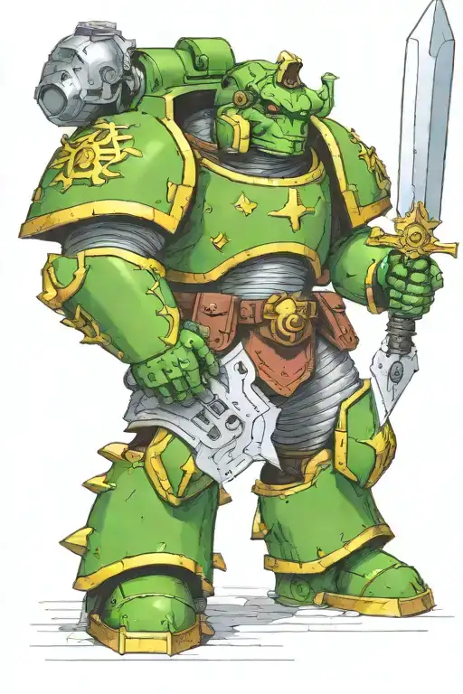 Warhammer 40K Salamanders Heavy Power Armor Posing With Greatsword