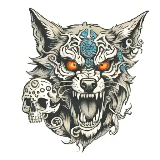 A Wolf Carrying A Skull On His Mouth