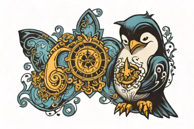Tux Linux Pinguim With A Touch Of Aquarius Zodiac