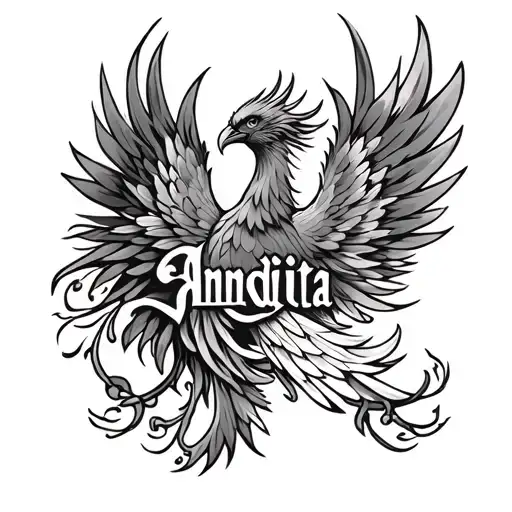 Anindita Name Under The Phoenix Bird Simple Black And White