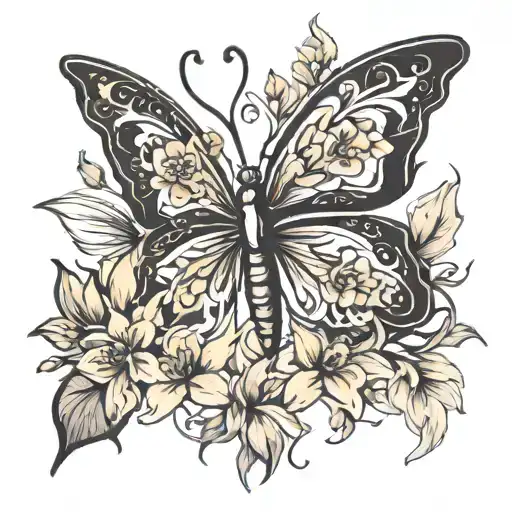 Floral Butterfly Made Of Daffodil Lily Rose Waterlily Poppy Chrysanthemum Narcissus