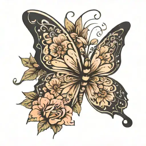 Butterfly With Wing Made Of Flowers