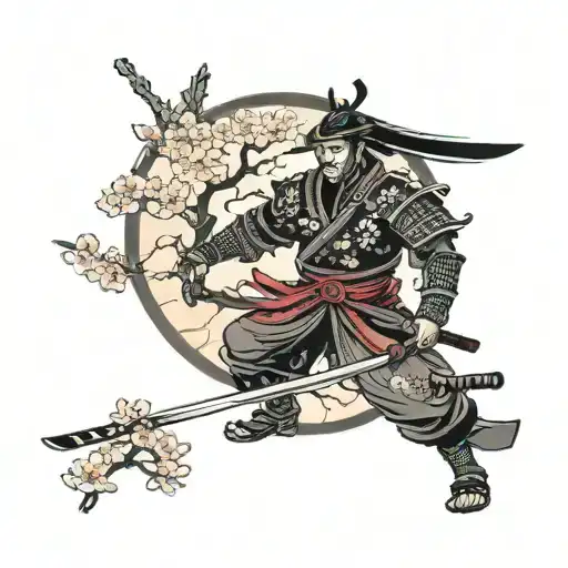 Samurai And Sakura Tree