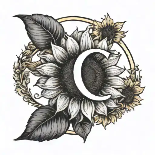 Letter C And Sunflower Intertwined