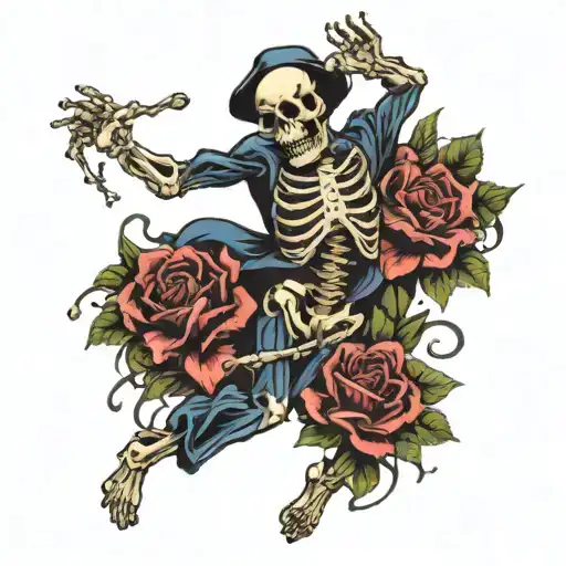 A Dancing Skeleton Surrounded By Blooming Flowers