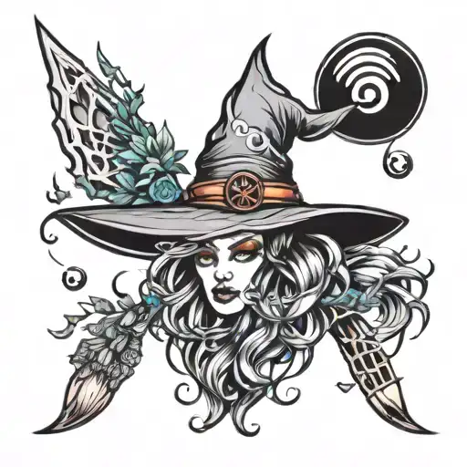 Neo Traditional Witch Tattoo Design