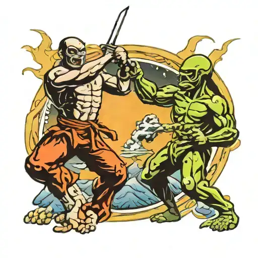 Human Using Karate To Fight Alien