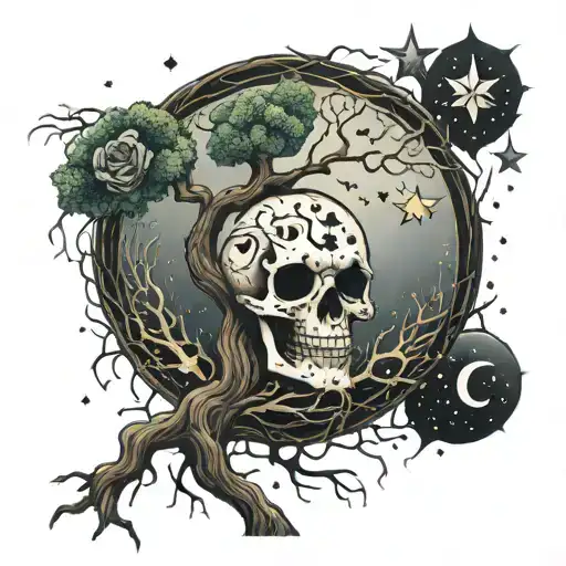 Tree Of Life With Stars And Skull Face