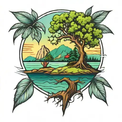 Single Tree Island In An American Football