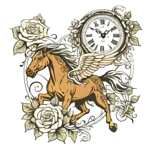 Horse Eagle Roses Clock Vines