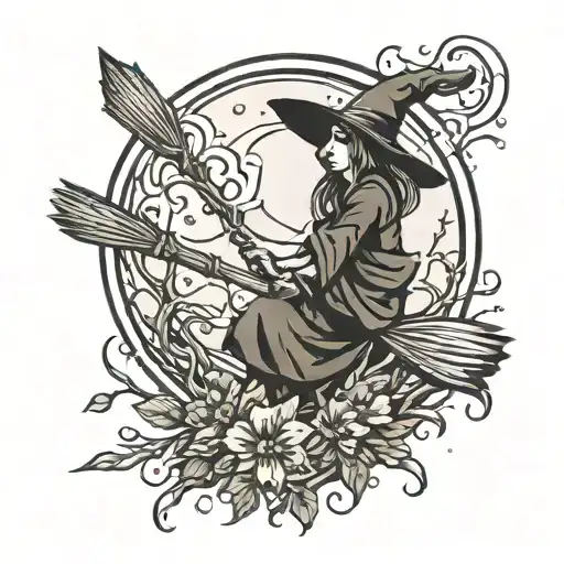 Witch Broom In Front Of Moon