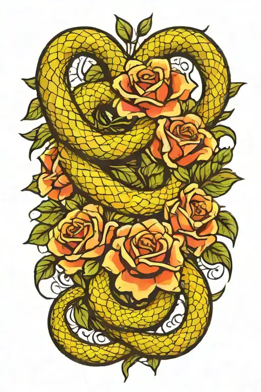 Snake And Roses Intertwined