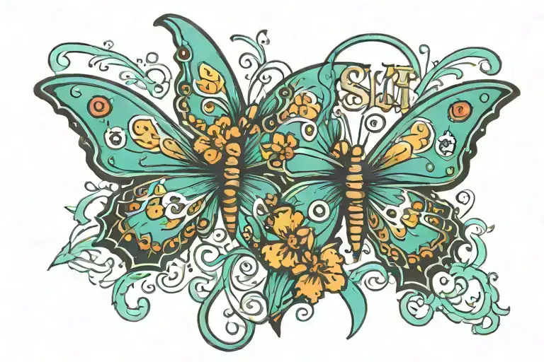 Turquoise Butterflies With The Word Slut In The Design