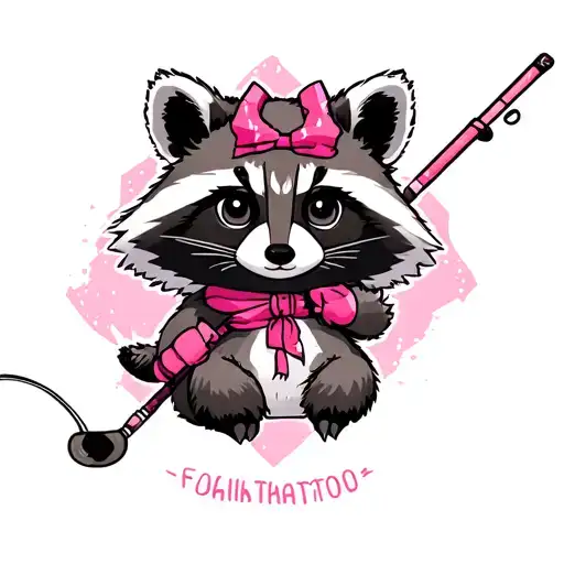 Girl Raccoon With A Pink Fishing Pole