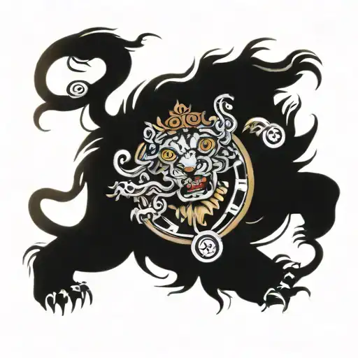 Tibetan Snow Lion With Clock Surrounded