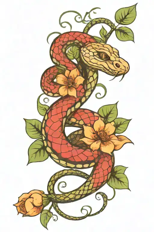 Snake With Flower And Leafs