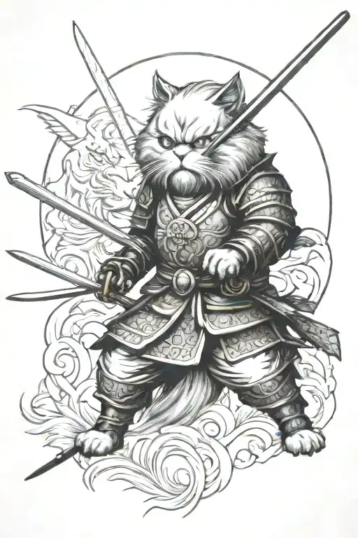Persian Cat Samurai Warrior Battling