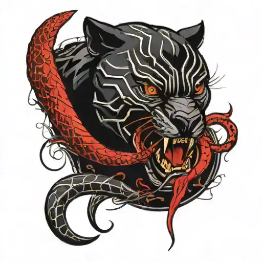 Black Panther With Red Snake In Mouth