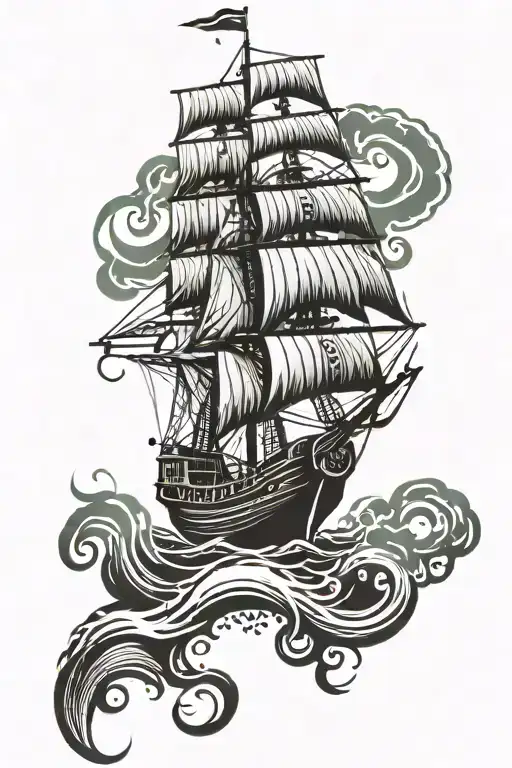 Tribal With A Portuguese Ship Landing Near An Italian Island With A Small Colliseium