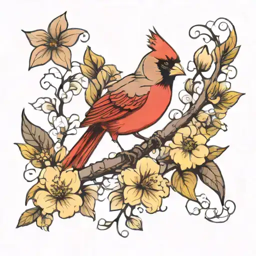 Small Female Cardinal With Flowers On The Waist