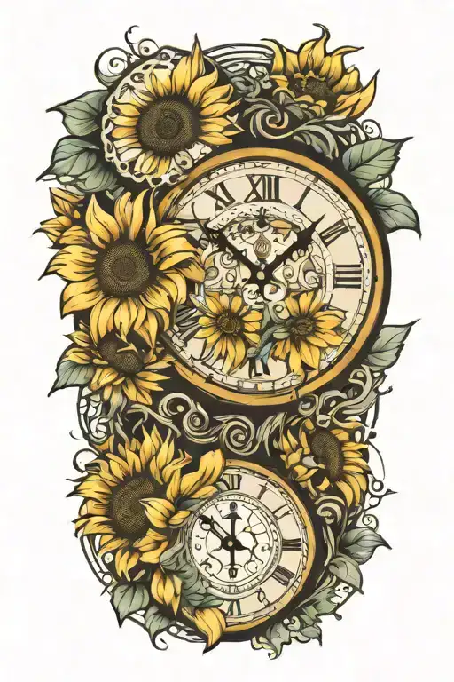 Clock Sunflowers Cross Intertwined