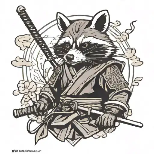 Raccoon Samurai Outline Minimalist