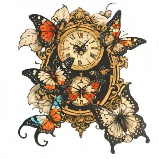 3 Butterflies Connected By A Clock