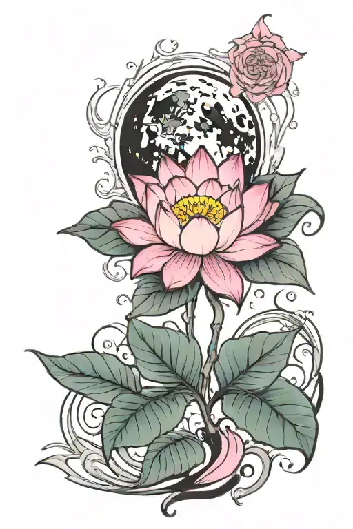 Full Moon And Pink Lotus