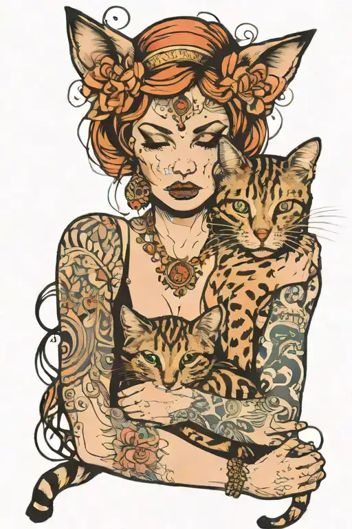 Crying Beautiful Woman Holding A Cat