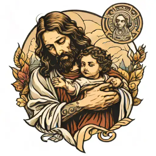 Jesus Holding A Child Holding Hands