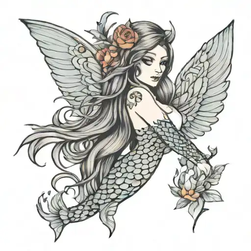 Mermaid With Wings Dainty Fine Line