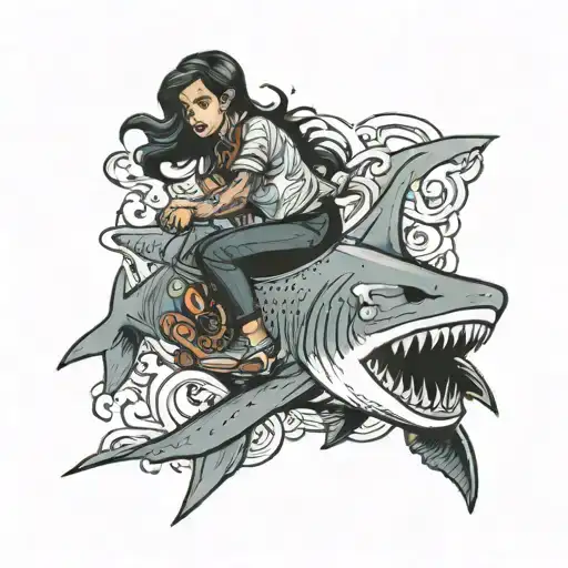 Women Riding Shark
