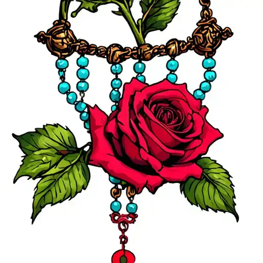 Rose Hanging Over A Rosary Beads