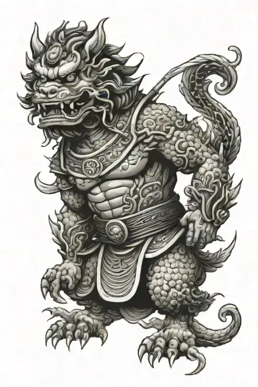 Foo Dog With Samurai Warrior