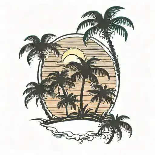 Sunset With A Palm Tree On Each Side