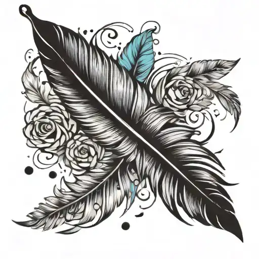 Feather With Little Black Birds Flying Away