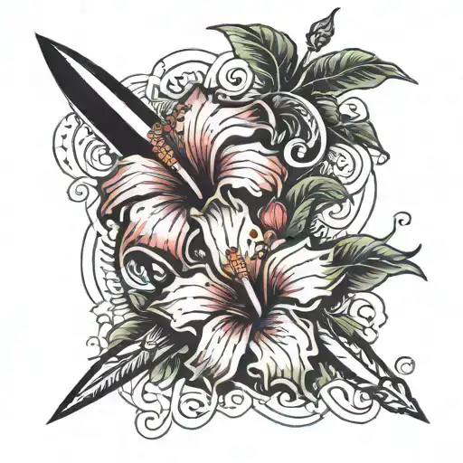 Dagger And Hibiscus Flower Intertwined