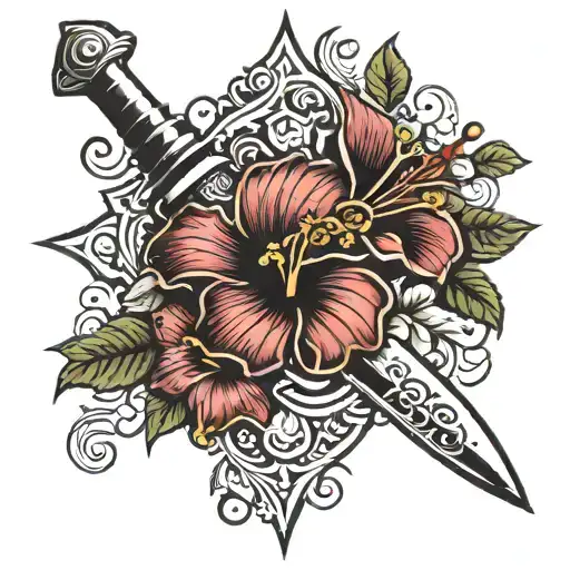 Dagger And Hibiscus Flower Blooming